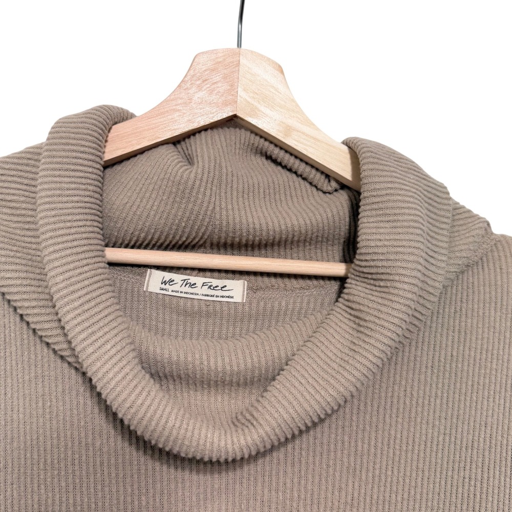 We The Free Free People Womens Sweater Cowl Neck Ribbed Knit Taupe Small Boho - Picture 3 of 9